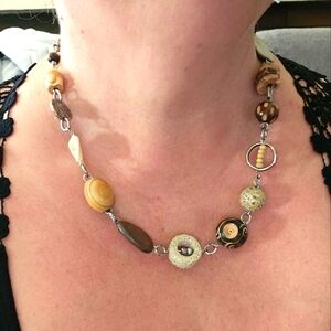 Chunky brown bead necklace signed